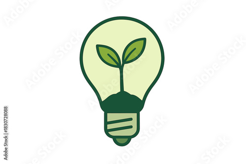 Conceptual light bulb with a growing plant inside representing sustainable energy and ecology
