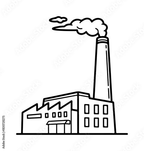Factory belching smoke, simple line drawing for industrial projects and environmental themes