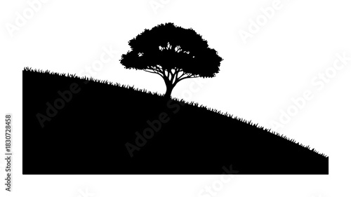 Lone Tree on Grassy Hill Silhouette
