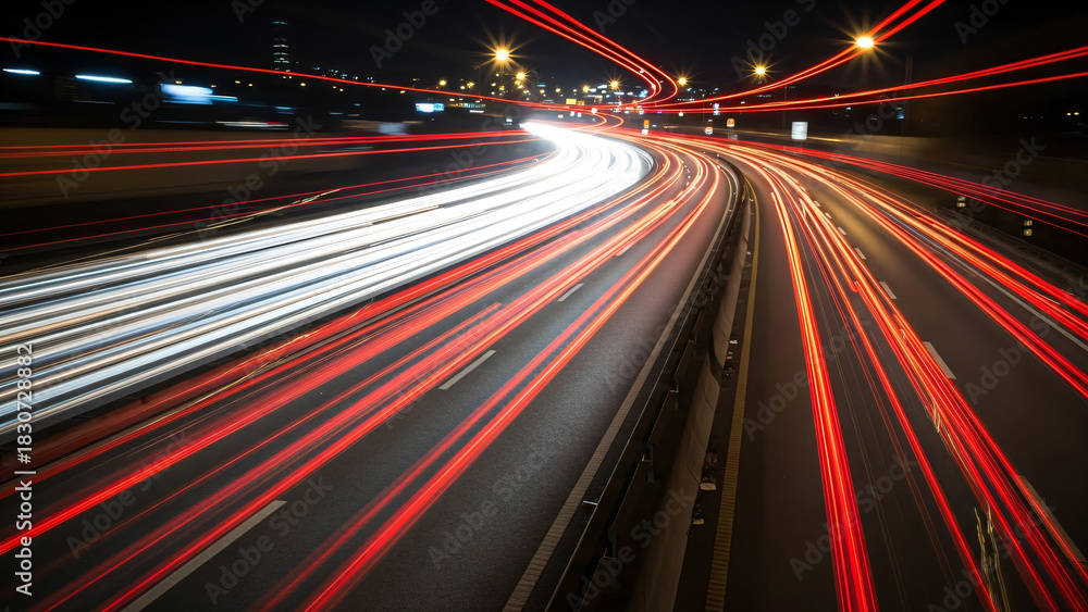 Fototapeta premium Highway Long Exposure Light Trails at Night