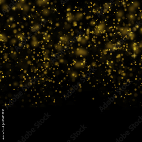 Gold Bokeh Glitter Background Elegant Sparkling Light Effect on Black, Golden Sparkle Bokeh, Falling Gold Bokeh, Festive Glitter Background, Golden Glitter Dust Overlay, Elegant Shimmer Light Texture