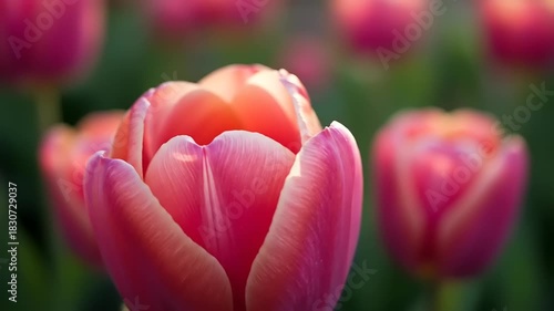 Vibrant pink tulips blooming in a sunny garden setting