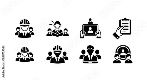 Professional Teamwork and Engineering Management Icons for Business and HR Concepts