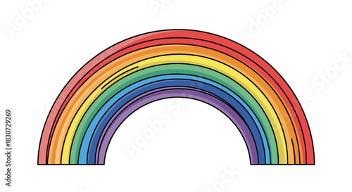 A colorful, hand-drawn rainbow illustration with distinct arches of red, orange, yellow, green, blue, and violet, outlined in black on a clean white background.