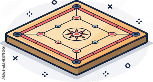 A Carrom Board Game Icon Vector in Flat Minimalist Design