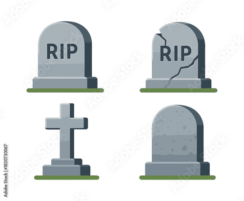 Gravestone flat vector illustration. Tombstone, graveyard, memorial cross