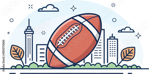 American Football Icon with Ball in Vector Flat Minimal Design