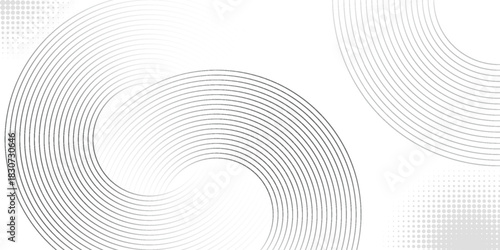 White geometric abstract background overlapping layers on bright space with line effect decoration. Circle style concept modern graphic design element for banner, flyer, card.