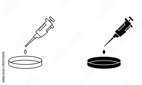 micropipette dropping liquid into a petri dish icon vector