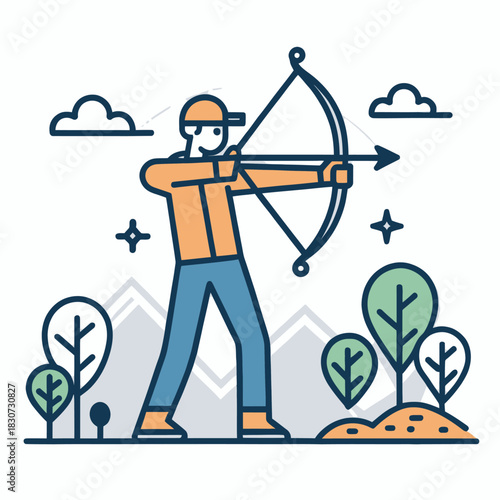 Archer holding crossbow and shooting arrow at target