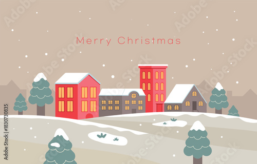 Merry Christmas Snowy Village Scene