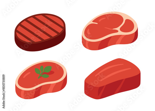 Meat cuts, steak, pork, beef,  flat vector illustration