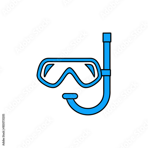 Illustration of a blue snorkel and diving mask set on transparent background