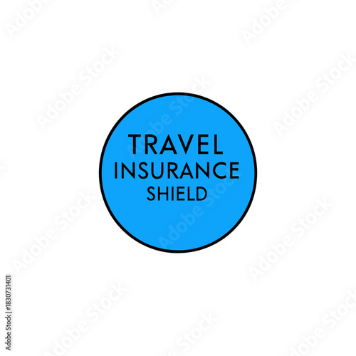 Blue circle containing travel insurance shield text on transparent background