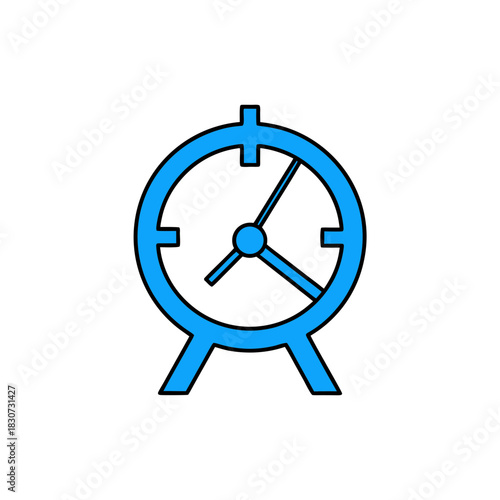Illustration of a simple blue alarm clock on white on transparent background