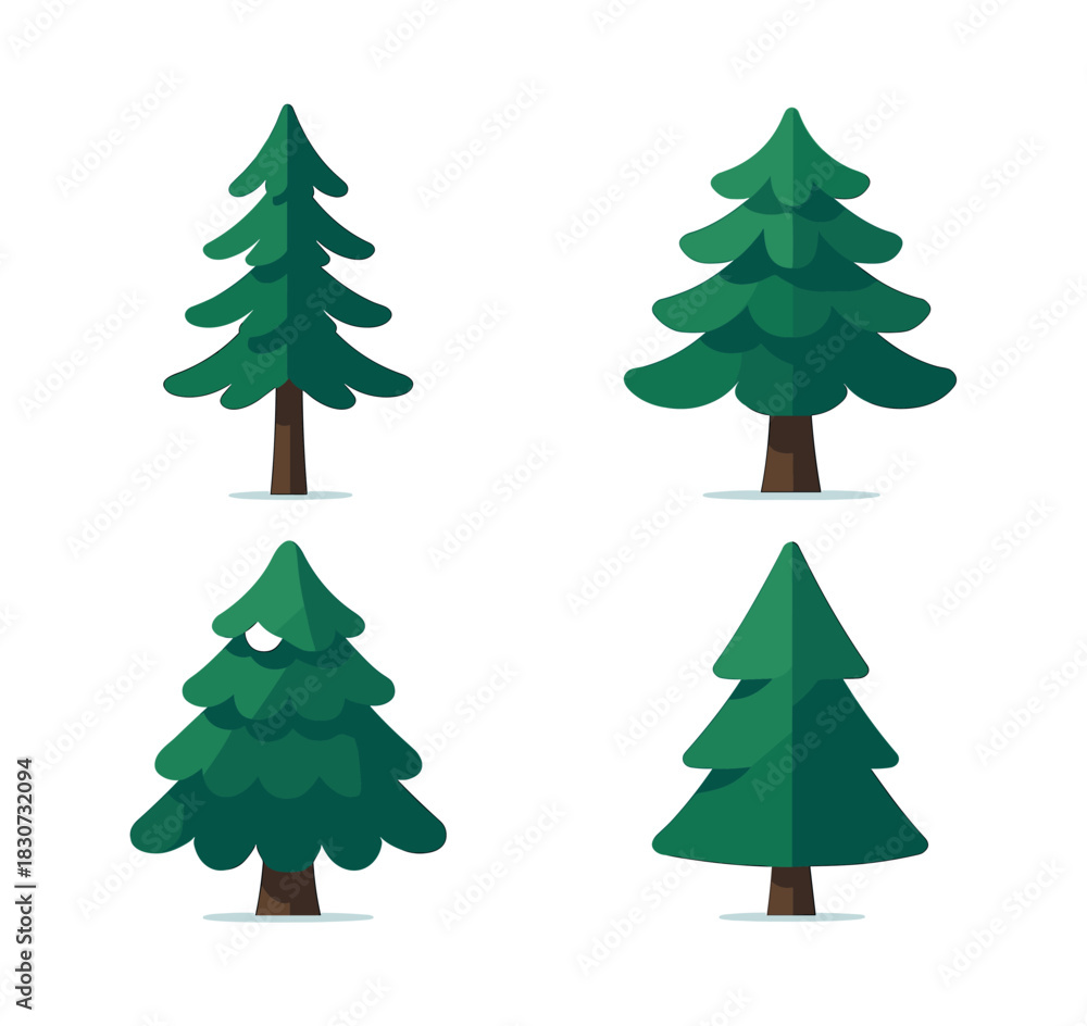 Obraz premium Vector pine elements. Pine tree set flat vector illustration