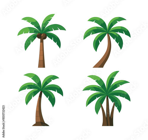 Palm tree collection, flat vector illustration with tropical and green foliage