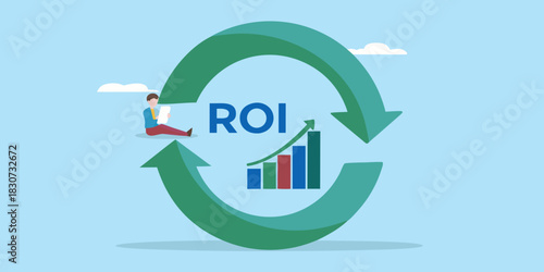 Return on investment cycle with growth chart and person reviewing data