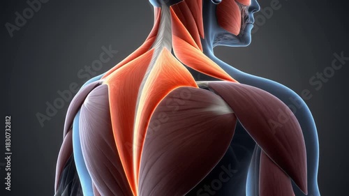 Human Trapezius Muscle Anatomy 3D Medical Illustration