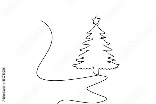 Pine tree simple one line continuous outline in minimal modern style for clean vector illustration design
