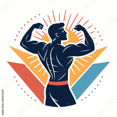 Bodybuilder flexing muscles illustrated in a vector design