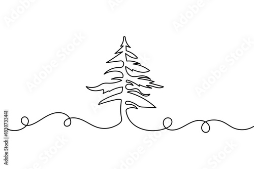 Pine tree simple one line continuous outline in minimal modern style for clean vector illustration design
