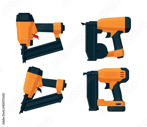 Nail gun vector illustration, construction tools, flat vector design