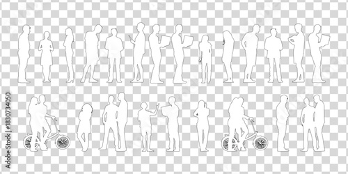 Set of business people silhouette, man and woman team, isolated on transparent background	