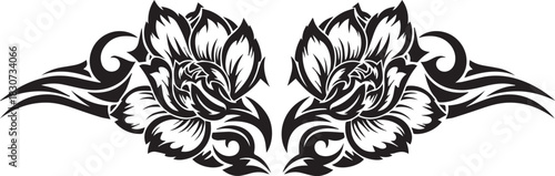 Twin Tribal Flower Tattoo Vector Design