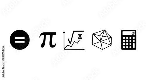 Mathematical Symbols and Icons Representing Science, Calculation, and Data Analysis