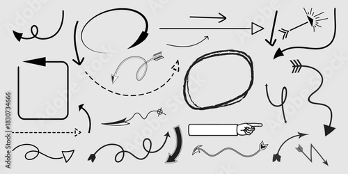 Elegant  arrows set for business plan, presentation and education. Sign, Symbol, Hand drawn arrow collection, Black arrow icon set. Arrow. Cursor. Arrow vector icon. Modern simple arrows vector