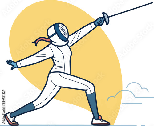 Fencer Lunging Forward With Sword In Competitive Action