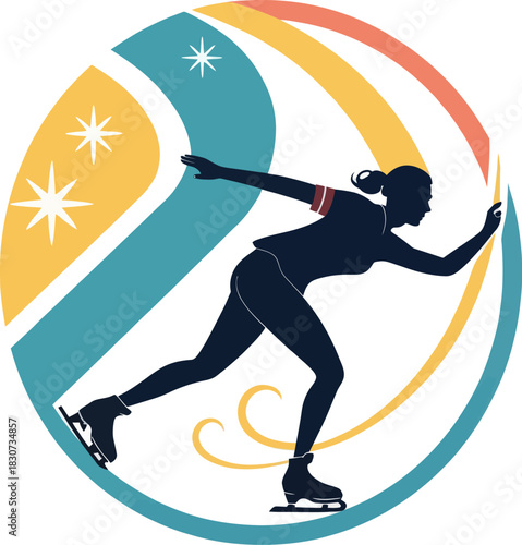 Figure skater performing graceful spin on ice vector illustration