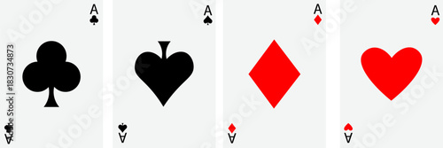 Playing card set, Four playing card suits icon set. Poker cards suits. Hearts, clubs, diamonds, spades ace. Winning poker hand. Casino gambling concept.