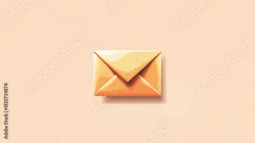 Golden envelope on beige background for correspondence. E-mail marketing concept, newsletter design template. Communication, contact, mailing list to connect clients