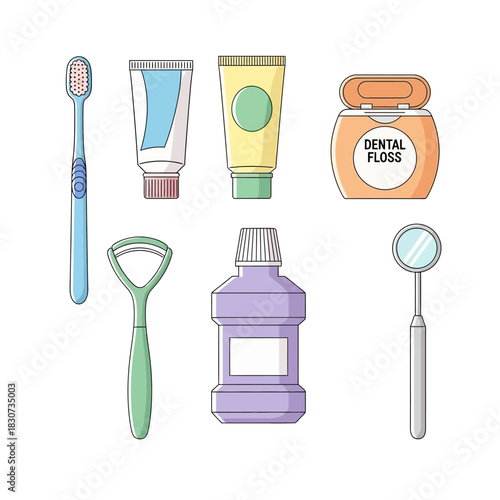 Vector Illustration of Complete Oral Hygiene Set for Healthy Lifestyle and Wellness