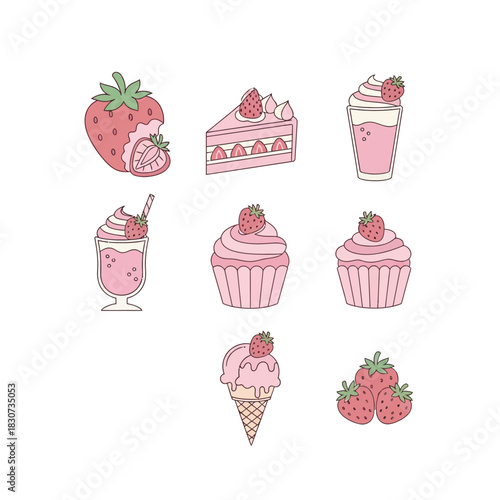 Delightful strawberry dessert assortment in pastel pink hues creating a sweet treat array