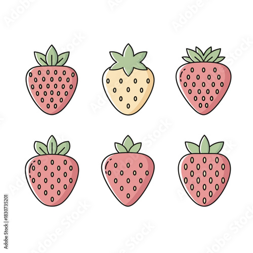 Stylized strawberry assortment offering fresh simplicity and colorful appeal for designs