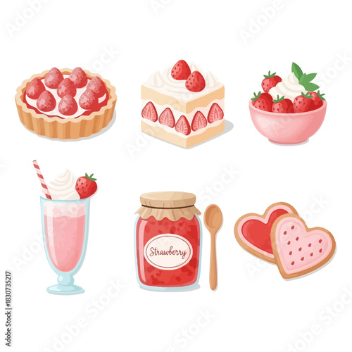 Whimsical strawberry dessert illustration showcases tempting treats for sweet indulgences