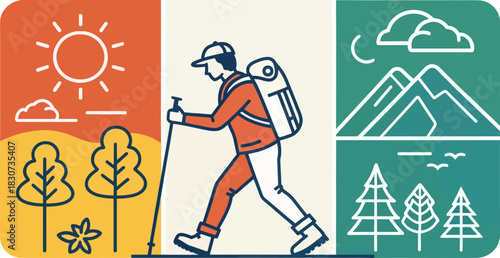 Icon of a hiker enjoying outdoor recreation in natural environment