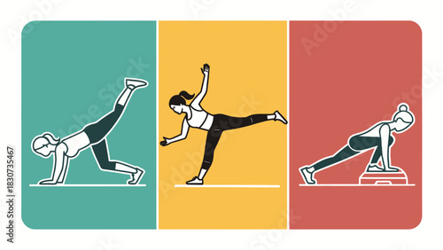 Illustration of fitness and strength Pilates icon with flat design