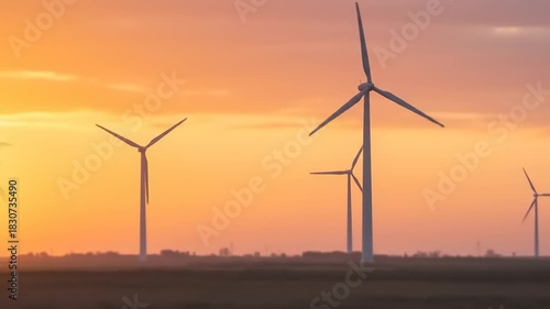 Wind Turbines Against a Vibrant Sunset Sky