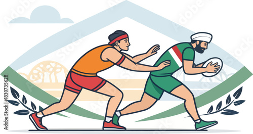 Kabaddi players in action depicting traditional sport game