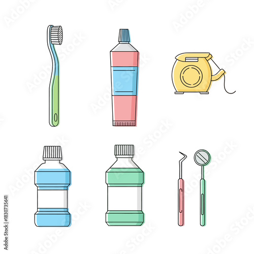 Collection of essential dental hygiene elements for comprehensive oral care routine