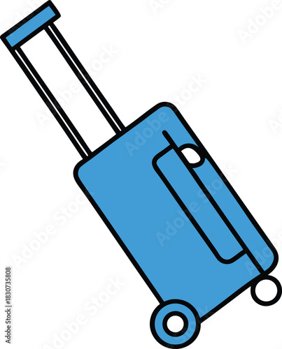 Illustration of a blue suitcase with wheels and handle on transparent background
