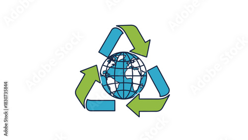 3D recycling symbol made of glass spheres for eco and environmental concept