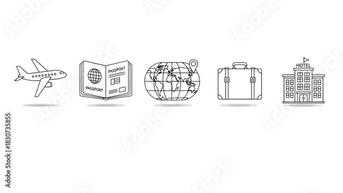 Vector travel icon set with a world map illustration