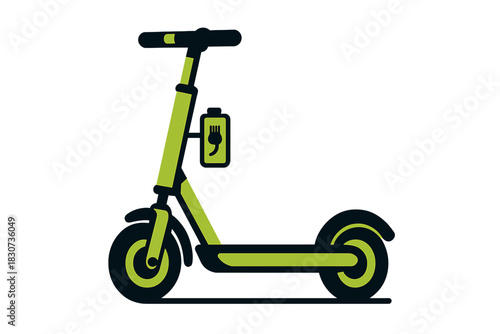 Stylized electric scooter with battery charging symbol representing modern city transport