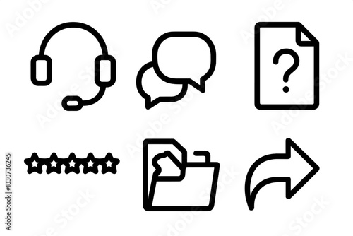 Essential outline icons for customer support, communication, and management