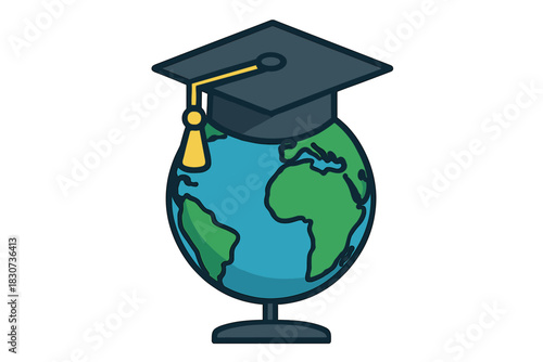 World globe wearing a graduation cap symbolizing global education and academic achievement